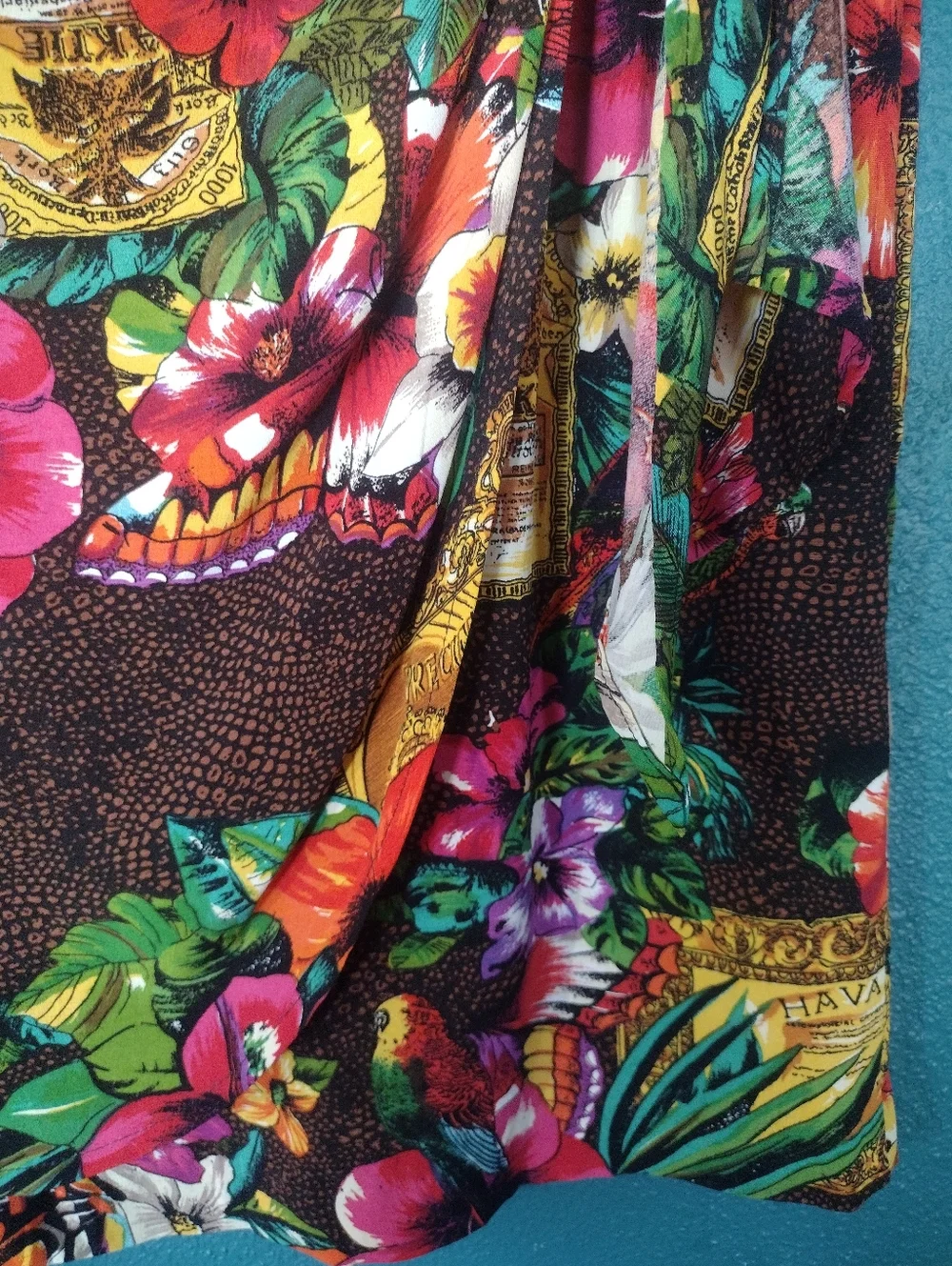 Vintage Carole Little Petites Floral Tropical Wrap Skirt Cover-Up Brown Multi